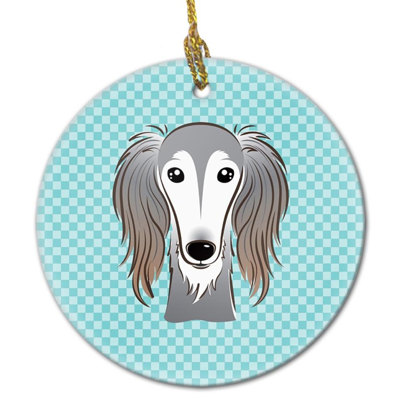 Checkerboard Blue Saluki Ceramic Ornament BB1167CO1