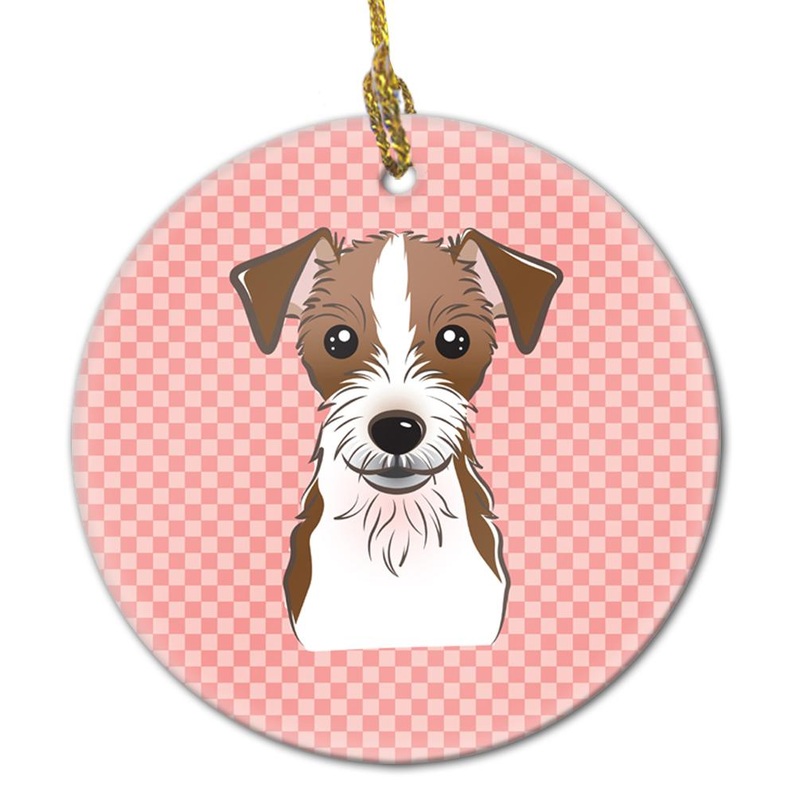 Checkerboard Pink Jack Russell Terrier Ceramic Ornament BB1202CO1