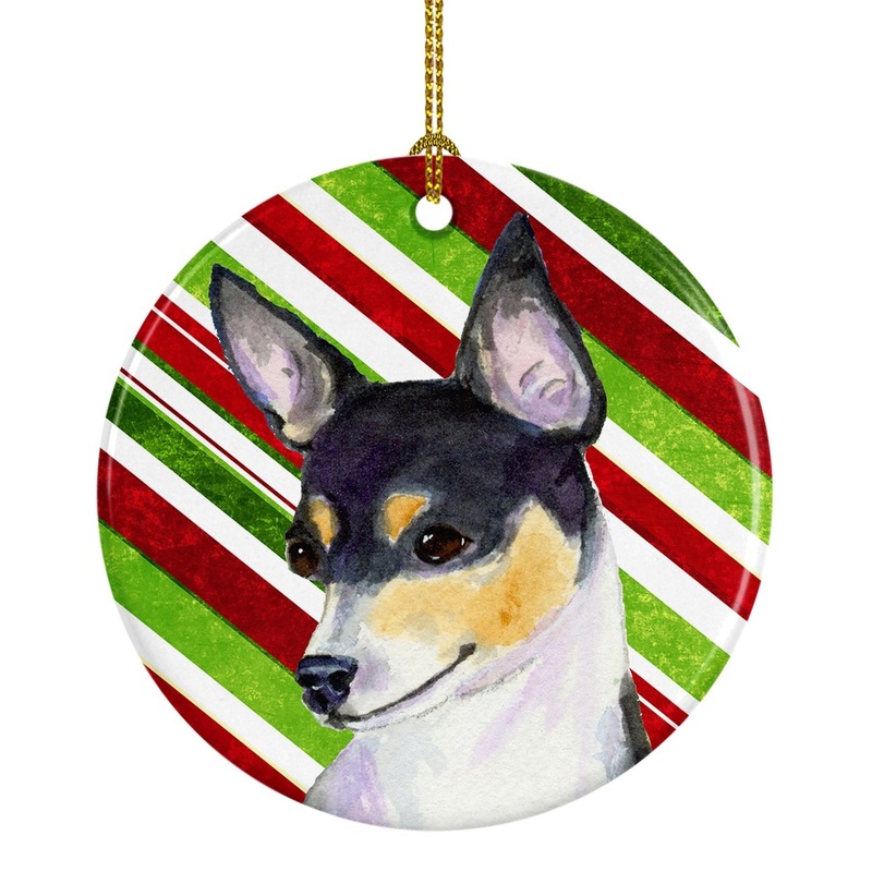 Chihuahua Candy Cane Holiday Christmas Ornament - Round Ceramic Ornament  Artist-Designed Keepsake Decoration SS4587