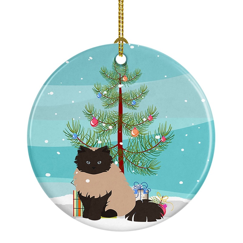 Colorpoint Persian Hymalayan #2 Cat Merry Christmas Ornament - Round Ceramic Ornament  Artist-Designed Keepsake Decoration