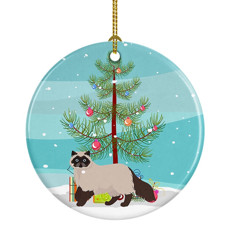 Colorpoint Persian Hymalayan Cat Merry Christmas Ornament - Round Ceramic Ornament  Artist-Designed Keepsake Decoration