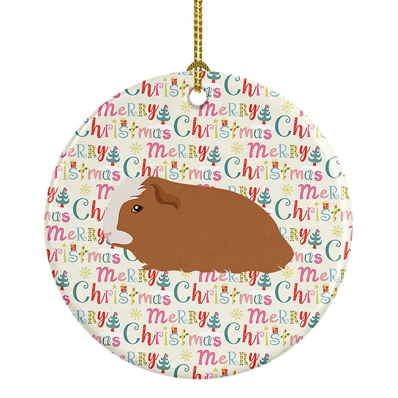 Crested Guinea Pig Christmas Ceramic Ornament