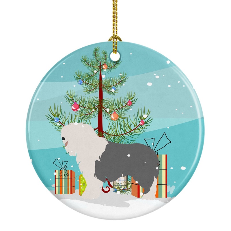 Old English Sheepdog Christmas Ornament - Round Ceramic Ornament  Artist-Designed Keepsake Decoration BB8466CO1