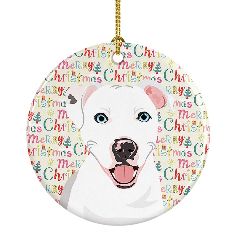 Pit Bull White #1 Christmas Ceramic Ornament