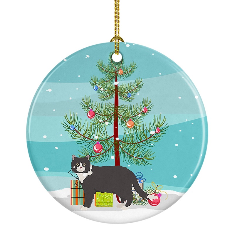 Poodle Cat #1 Cat Merry Christmas Ornament - Round Ceramic Ornament  Artist-Designed Keepsake Decoration