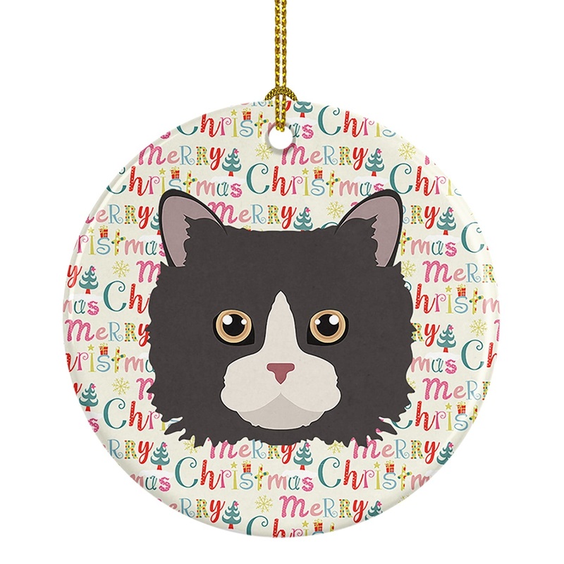 Poodle Cat Christmas Ceramic Ornament