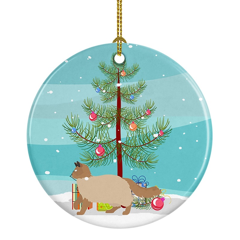 Ragdoll #2 Cat Merry Christmas Ornament - Round Ceramic Ornament  Artist-Designed Keepsake Decoration