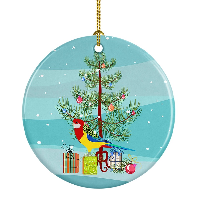 Rosella Merry Christmas Ornament - Round Ceramic Ornament  Artist-Designed Keepsake Decoration