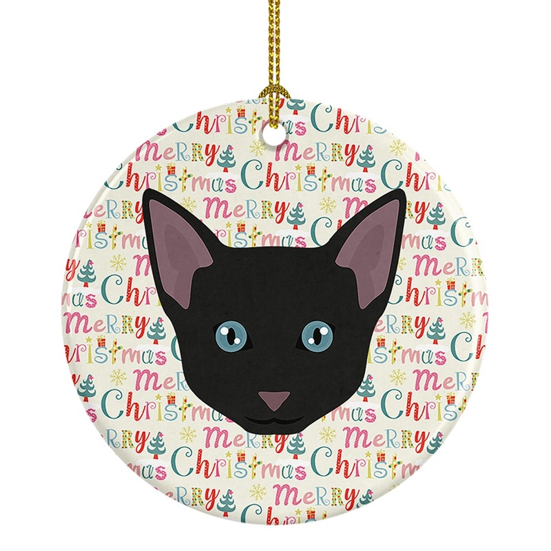 Russian White Black Cat Christmas Ceramic Ornament