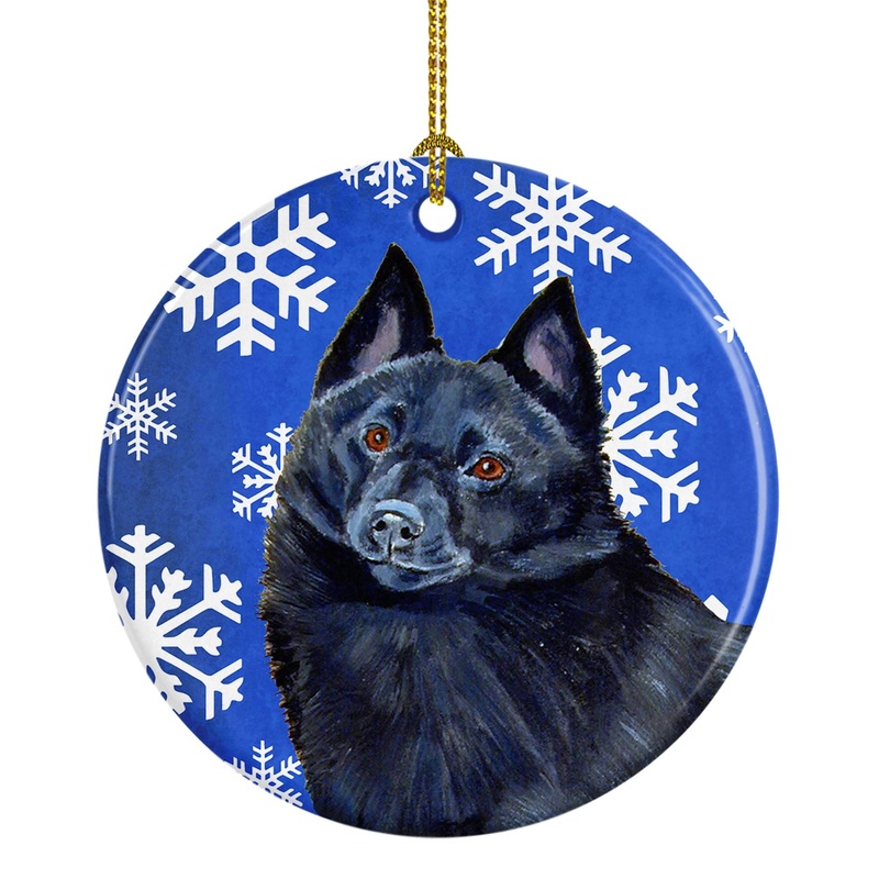 Schipperke Winter Snowflake Holiday Ornament - Round Ceramic Ornament  Artist-Designed Keepsake Decoration LH9294