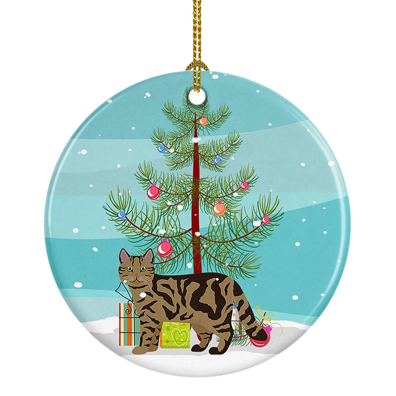 Scottish Straight #2 Cat Merry Christmas Ornament - Round Ceramic Ornament  Artist-Designed Keepsake Decoration