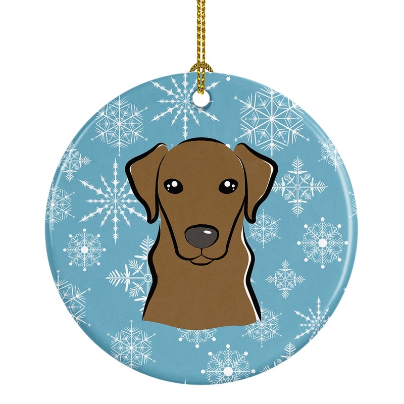 Snowflake Chocolate Labrador Ornament - Round Ceramic Ornament  Artist-Designed Keepsake Decoration BB1668CO1
