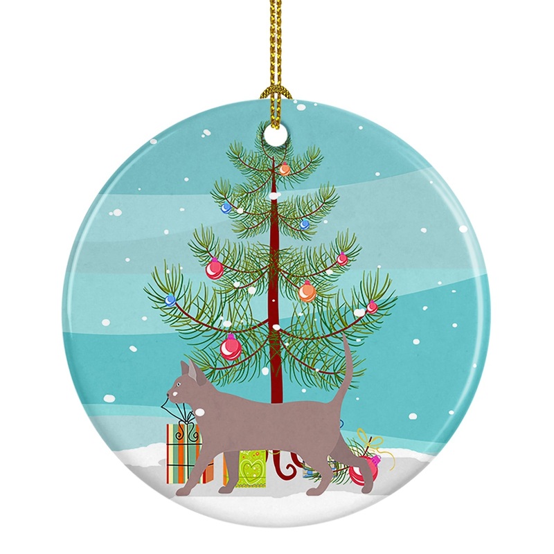 Thai Lilac #2 Cat Merry Christmas Ornament - Round Ceramic Ornament  Artist-Designed Keepsake Decoration