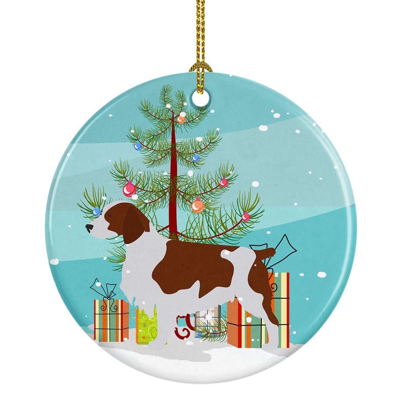 Welsh Springer Spaniel Merry Christmas Tree Ornament - Round Ceramic Ornament  Artist-Designed Keepsake Decoration BB2918CO1