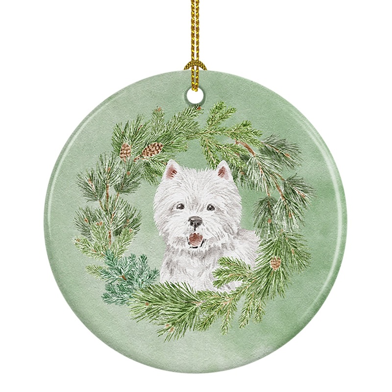 West Highland White Terrier Smiling Christmas Wreath Ceramic Ornament