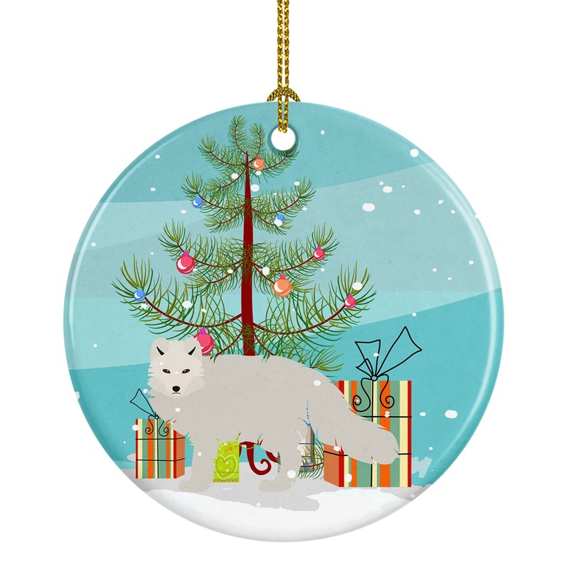 White Arctic Fox Christmas Ornament - Round Ceramic Ornament  Artist-Designed Keepsake Decoration BB9244CO1