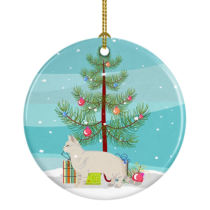 American Shorthair #2 Cat Merry Christmas Ornament - Round Ceramic Ornament  Artist-Designed Keepsake Decoration
