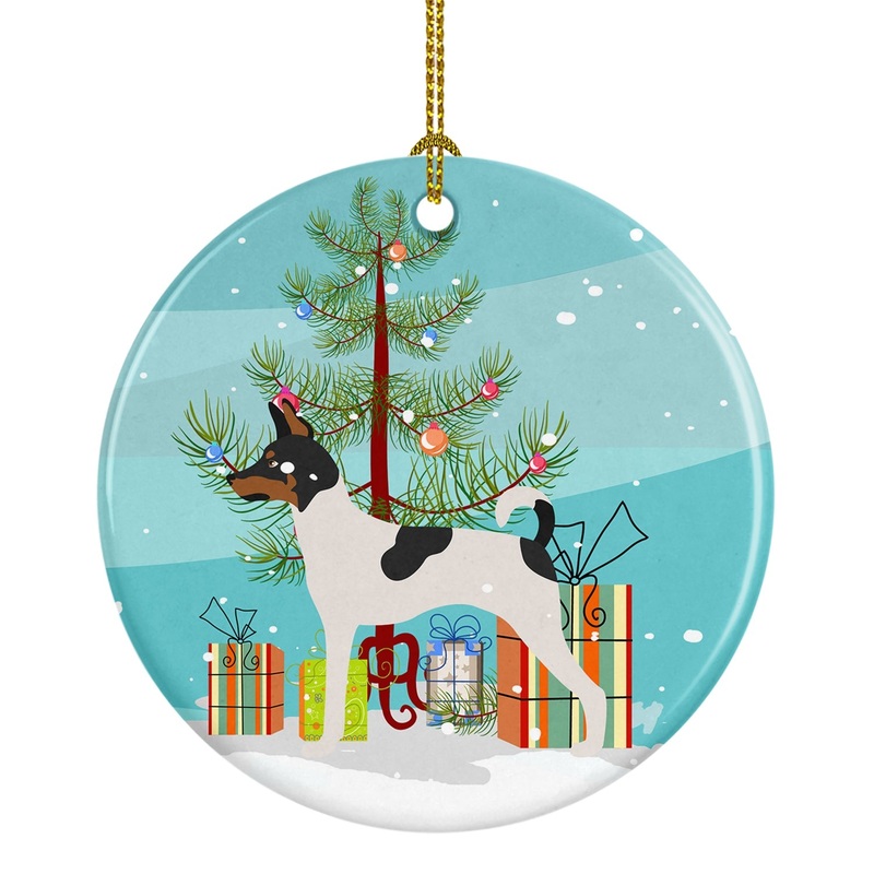 American Toy Fox Terrier Christmas Ornament - Round Ceramic Ornament  Artist-Designed Keepsake Decoration BB8468CO1