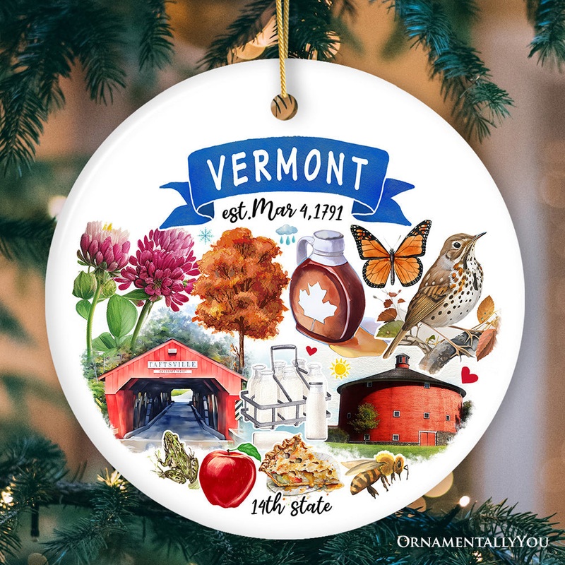 Artistic Vermont State Themes and Landmarks Christmas Ornament