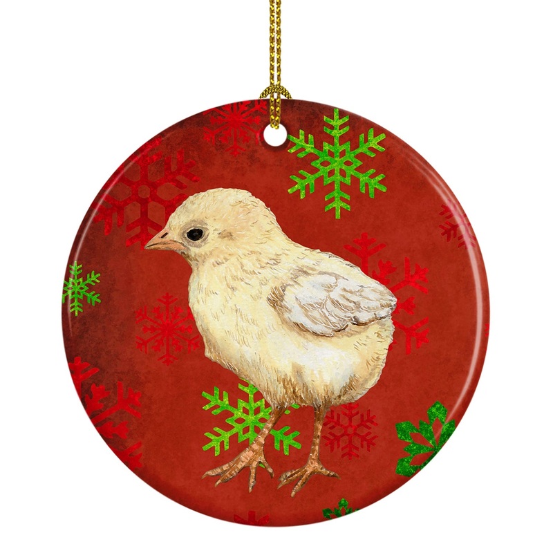 Baby Chick Red Snowflakes Holiday Christmas  Ornament - Round Ceramic Ornament  Artist-Designed Keepsake Decoration SB3130CO1