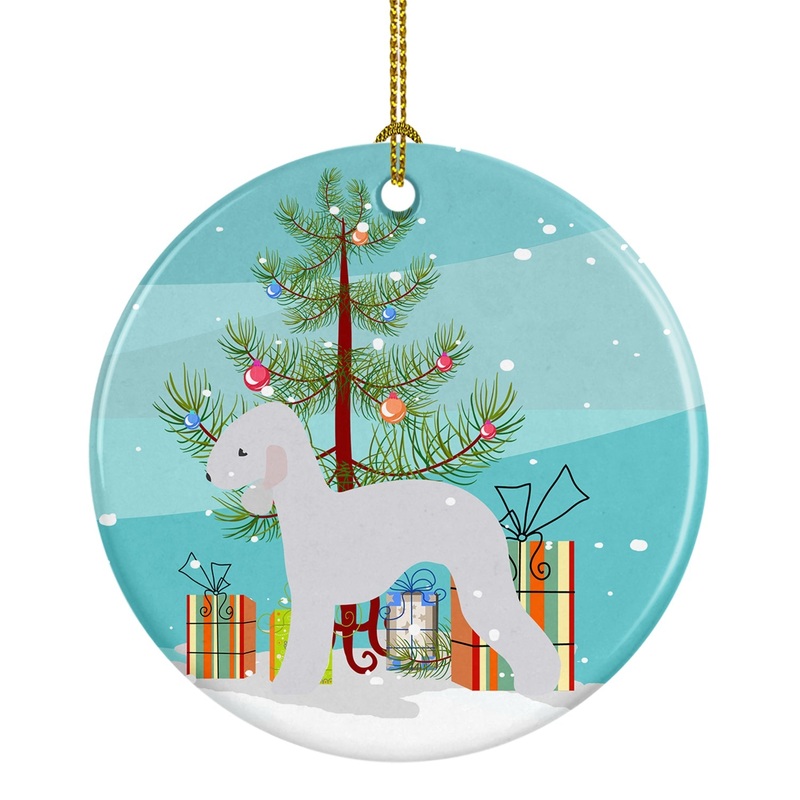 Bedlington Terrier Merry Christmas Tree Ornament - Round Ceramic Ornament  Artist-Designed Keepsake Decoration BB2912CO1