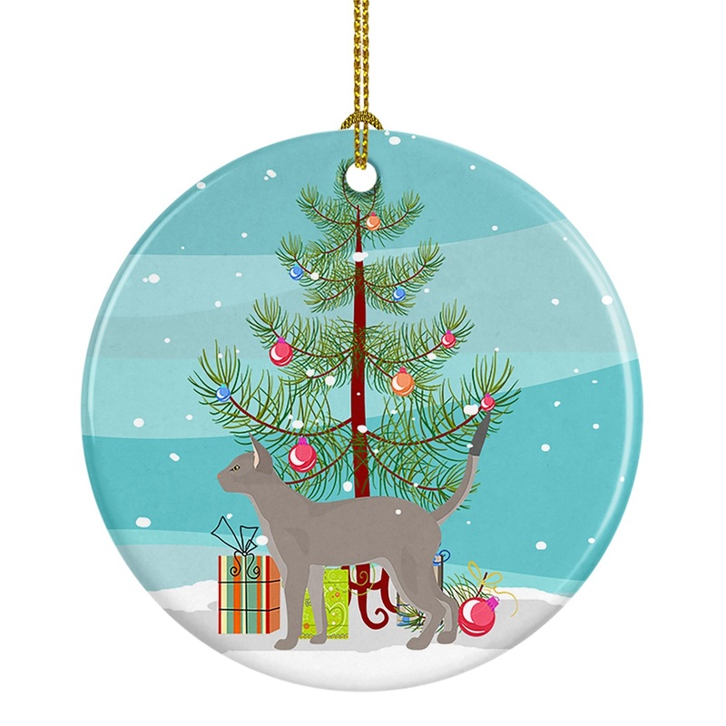 Blue Abyssinian Cat Merry Christmas Ornament - Round Ceramic Ornament  Artist-Designed Keepsake Decoration