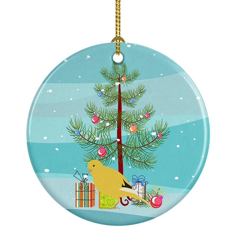 Border Canary Merry Christmas Ornament - Round Ceramic Ornament  Artist-Designed Keepsake Decoration