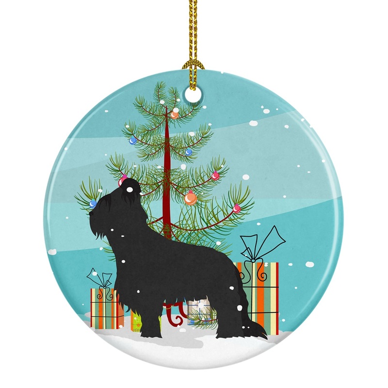 Briard Merry Christmas Tree Ornament - Round Ceramic Ornament  Artist-Designed Keepsake Decoration BB2944CO1