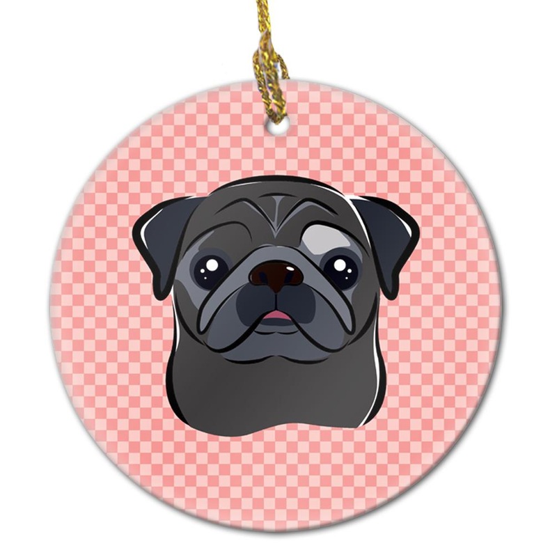 Checkerboard Pink Black Pug Ceramic Ornament BB1263CO1