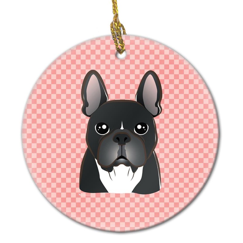 Checkerboard Pink French Bulldog Ceramic Ornament BB1227CO1