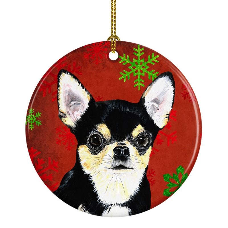 Chihuahua Red Snowflakes Holiday Christmas Ornament - Round Ceramic Ornament  Artist-Designed Keepsake Decoration SC9439