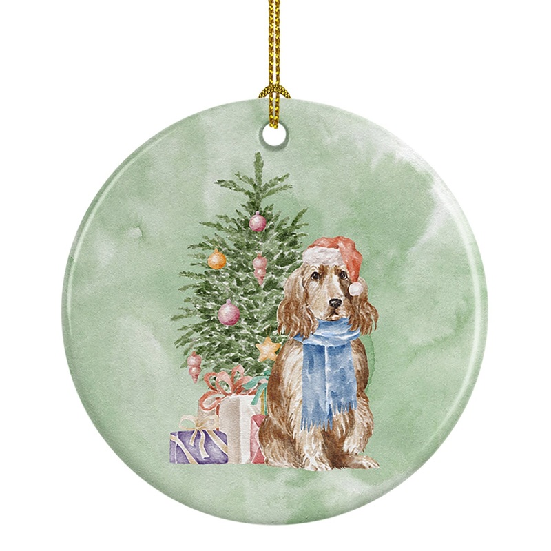 Christmas English Cocker Spaniel Tan Ornament - Round Ceramic Ornament  Artist-Designed Keepsake Decoration