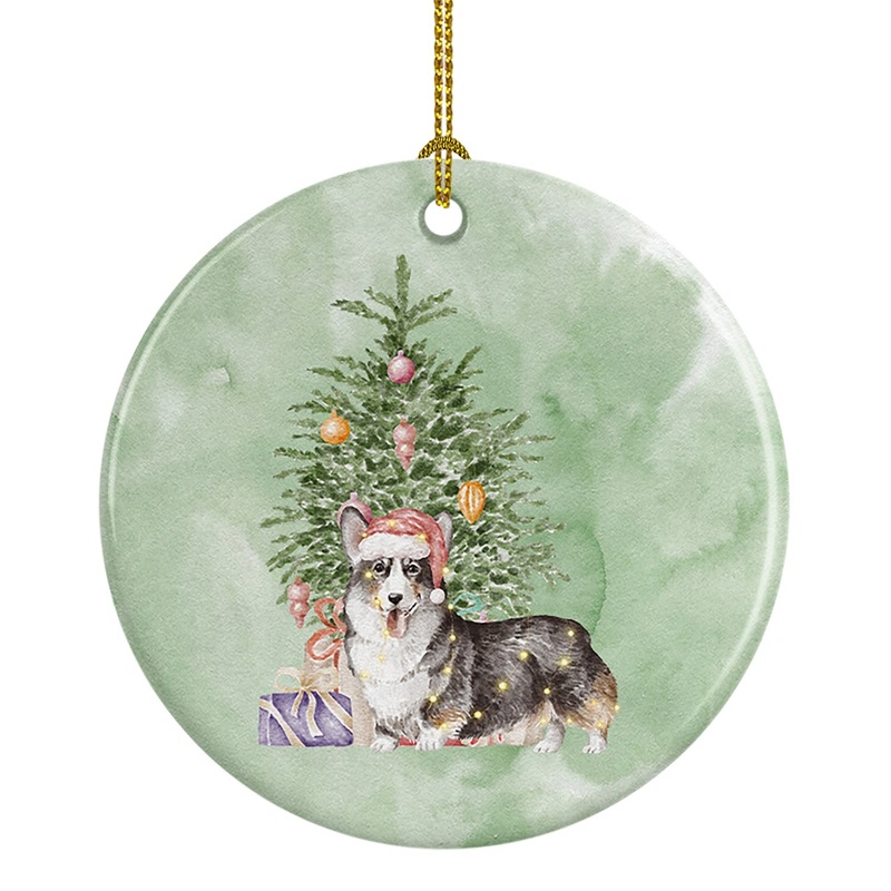 Christmas Pembroke Corgi Tricolor Ornament - Round Ceramic Ornament  Artist-Designed Keepsake Decoration
