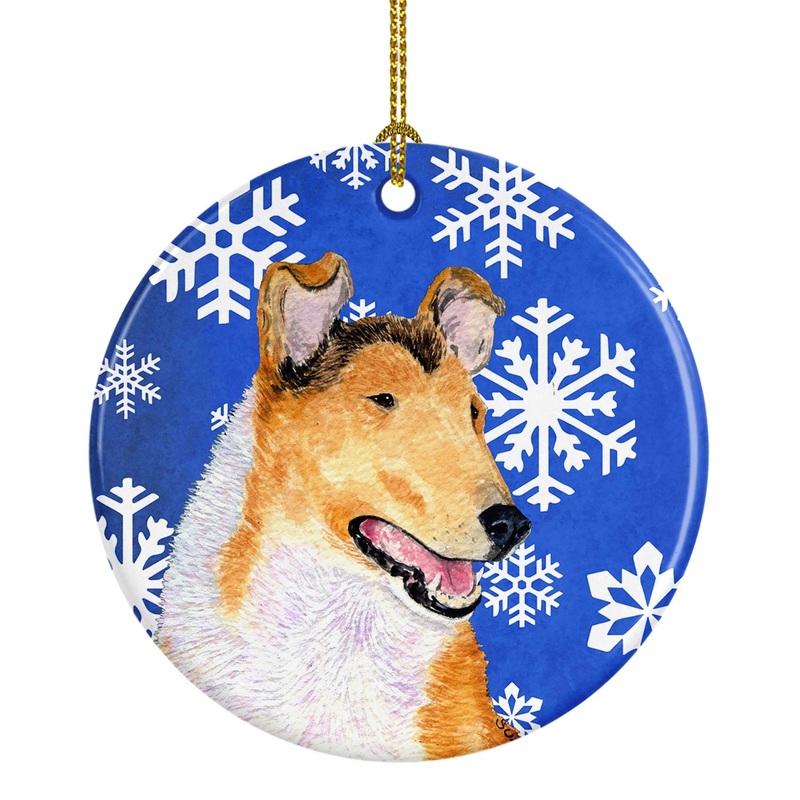 Collie Smooth Winter Snowflakes Holiday Christmas Ornament - Round Ceramic Ornament  Artist-Designed Keepsake Decoration SS4608