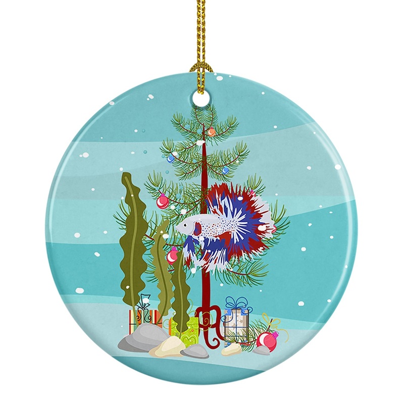 Comb Tail Betta Merry Christmas Ornament - Round Ceramic Ornament  Artist-Designed Keepsake Decoration