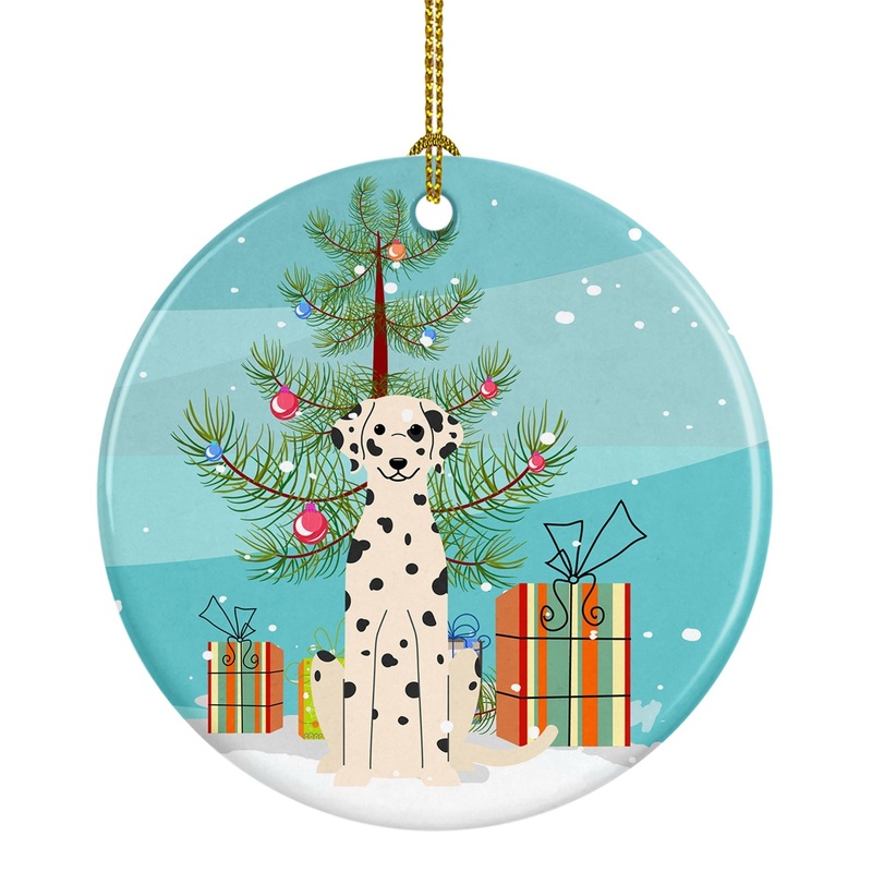 Merry Christmas Tree Dalmatian Ornament - Round Ceramic Ornament  Artist-Designed Keepsake Decoration BB4222CO1