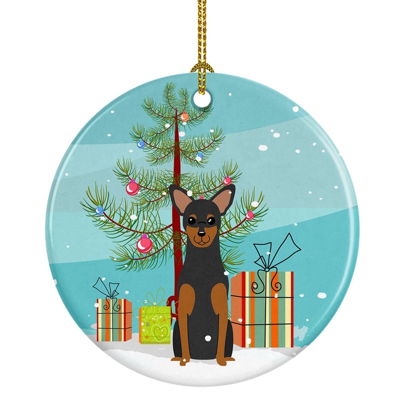 Merry Christmas Tree Manchester Terrier Ornament - Round Ceramic Ornament  Artist-Designed Keepsake Decoration BB4153CO1