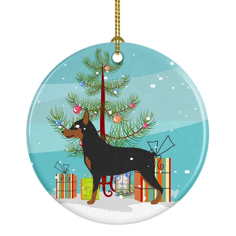 Miniature Pinscher Christmas Ornament - Round Ceramic Ornament  Artist-Designed Keepsake Decoration BB8485CO1