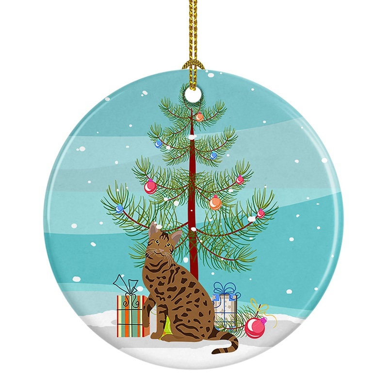 Ocicat #2 Cat Merry Christmas Ornament - Round Ceramic Ornament  Artist-Designed Keepsake Decoration