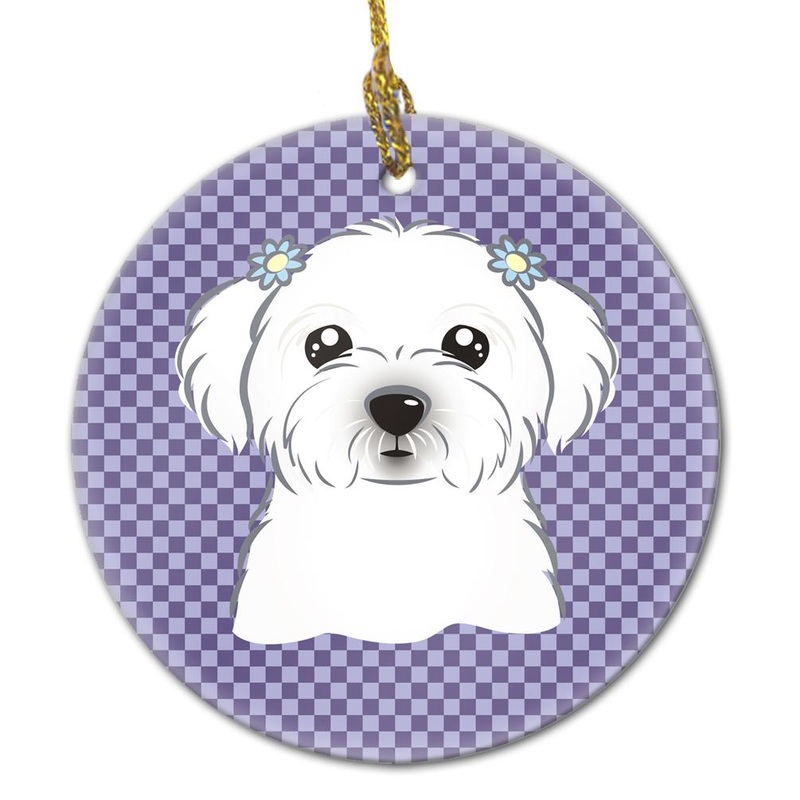 Purple Checkered Maltese Ceramic Ornament BB1134CO1