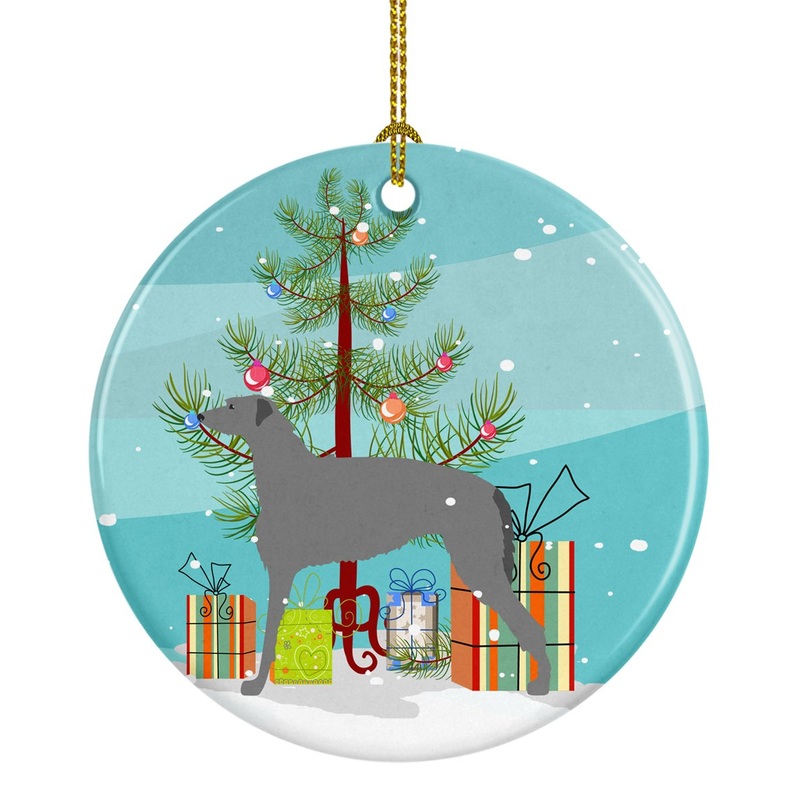Scottish Deerhound Merry Christmas Tree Ornament - Round Ceramic Ornament  Artist-Designed Keepsake Decoration BB2914CO1