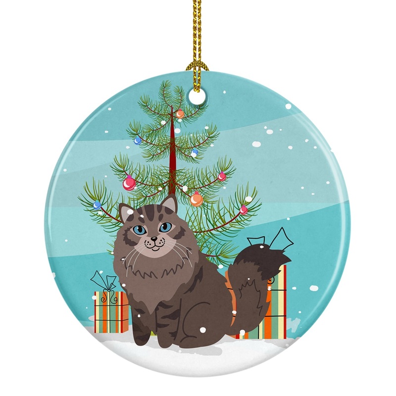 Siberian Cat Merry Christmas Tree Ornament - Round Ceramic Ornament  Artist-Designed Keepsake Decoration BB4430CO1