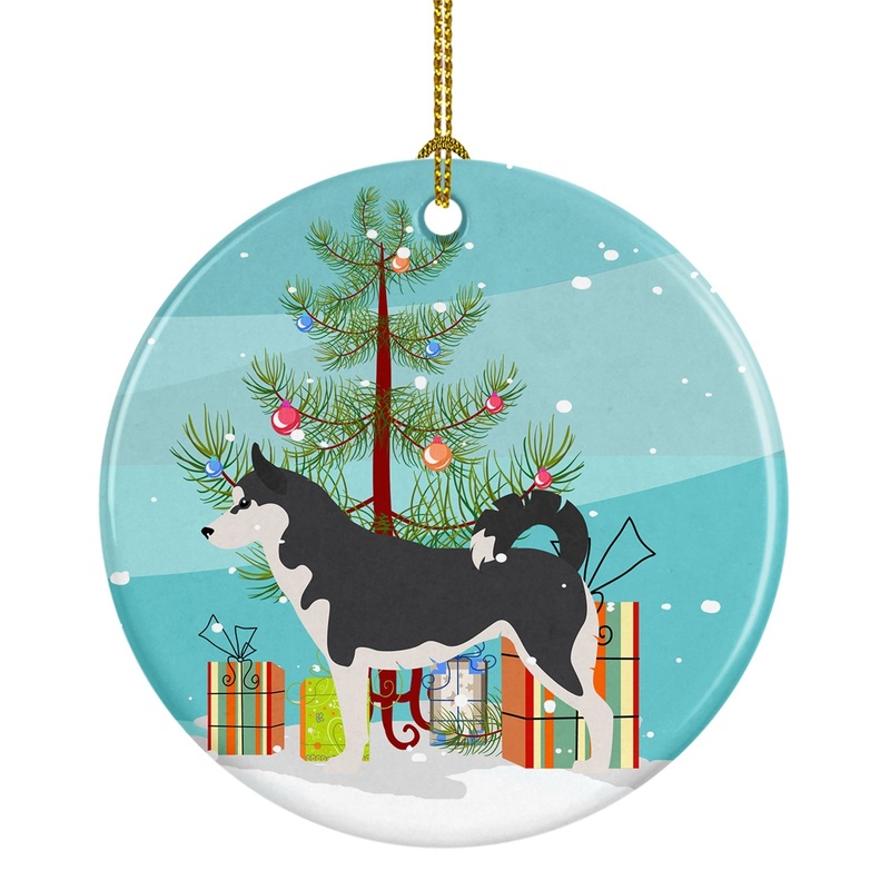 Siberian Husky Merry Christmas Tree Ornament - Round Ceramic Ornament  Artist-Designed Keepsake Decoration BB2998CO1