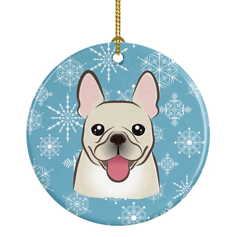 Snowflake French Bulldog Ornament - Round Ceramic Ornament  Artist-Designed Keepsake Decoration BB1672CO1
