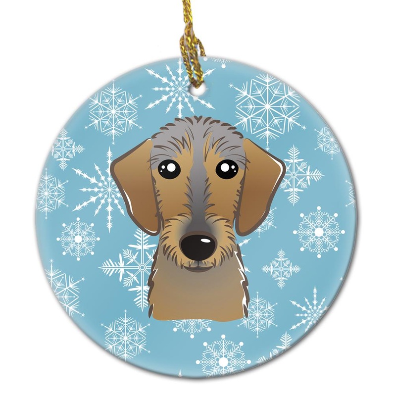 Snowflake Wirehaired Dachshund Ornament - Round Ceramic Ornament  Artist-Designed Keepsake Decoration BB1667CO1