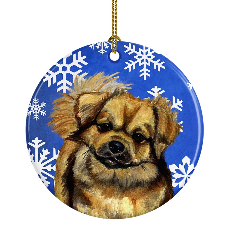Tibetan Spaniel Winter Snowflake Holiday Ornament - Round Ceramic Ornament  Artist-Designed Keepsake Decoration LH9304