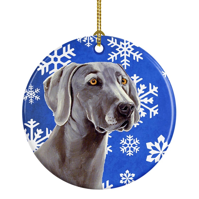 Weimaraner Winter Snowflake Holiday Ornament - Round Ceramic Ornament  Artist-Designed Keepsake Decoration LH9296