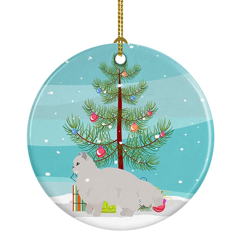White Persian Traditional Cat Merry Christmas Ornament - Round Ceramic Ornament  Artist-Designed Keepsake Decoration