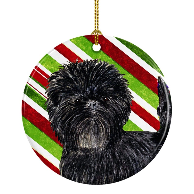 Affenpinscher Candy Cane Holiday Christmas Ornament - Round Ceramic Ornament  Artist-Designed Keepsake Decoration SS4580
