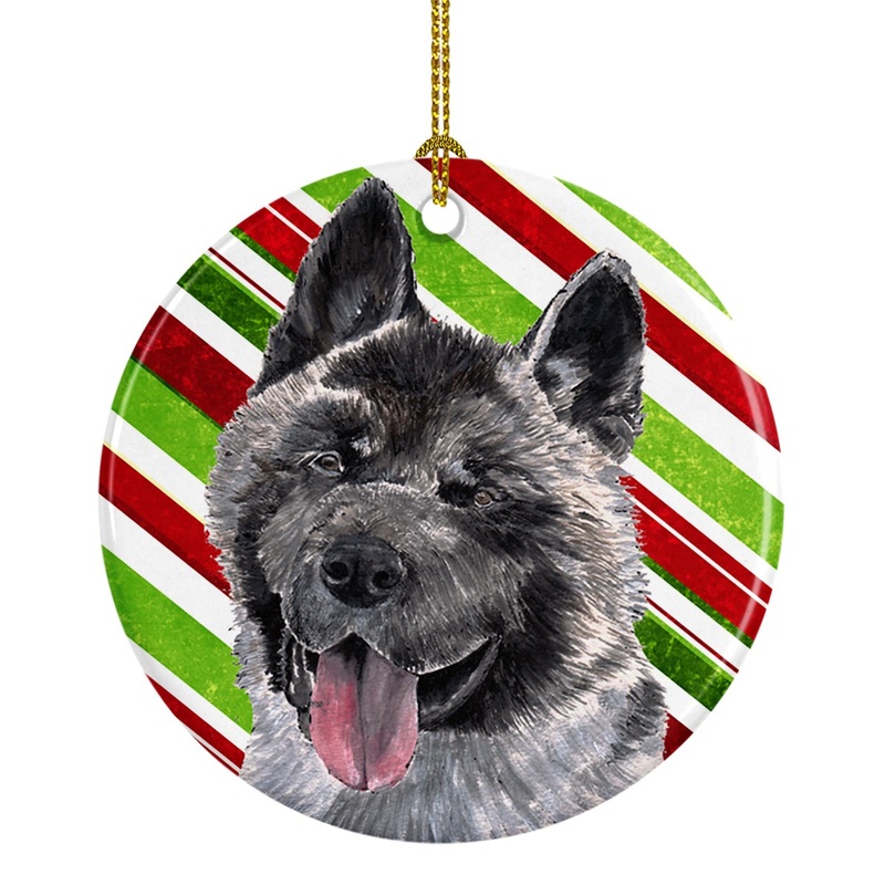 Akita Candy Cane Holiday Christmas Ceramic Ornament SC9480CO1
